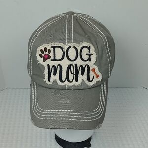 NWT Kbethos Vintage Distressed Adjustable Embroidered Patch "Dog Mom" Hat Gray